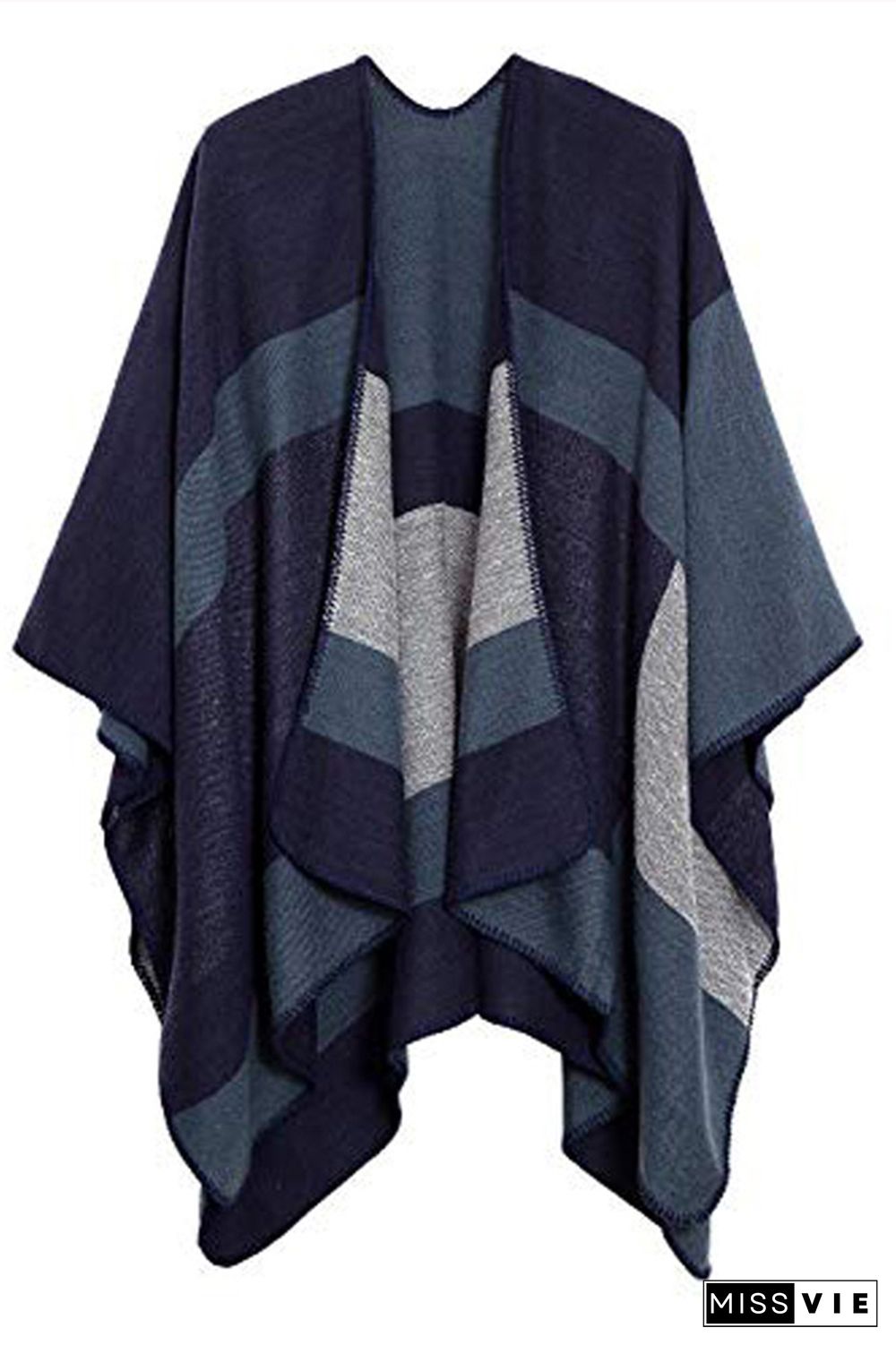 Colorblock Contrast Front Open Plaid Cape Cover Up