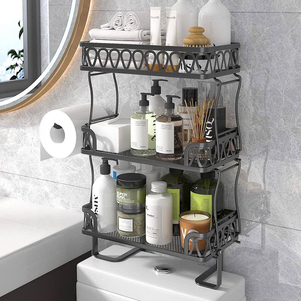 12.2 in. W x 6.1 in. D x 23.8 in. H Shower Caddy in Black Bathroom Shelf 3 Layer Wall Mounted Storage Organizer W-SGA-11