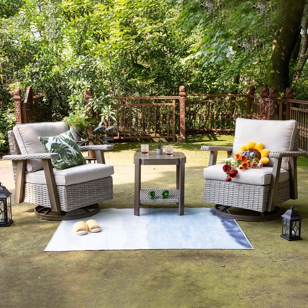 Cozywor 3Piece Wicker Patio Swivel Rocking Chair Conversation Set