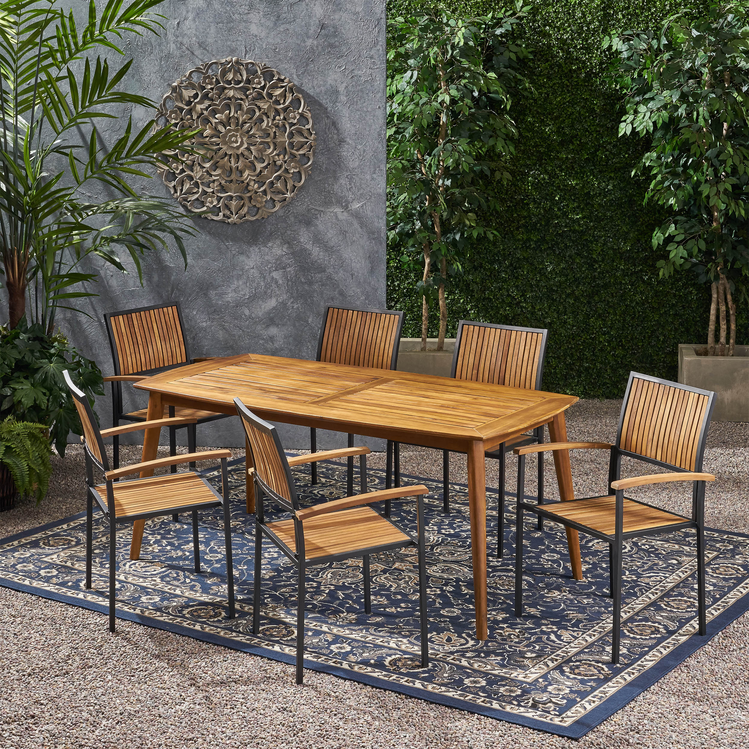 Theresa Outdoor 6 Seater Acacia Wood Dining Set