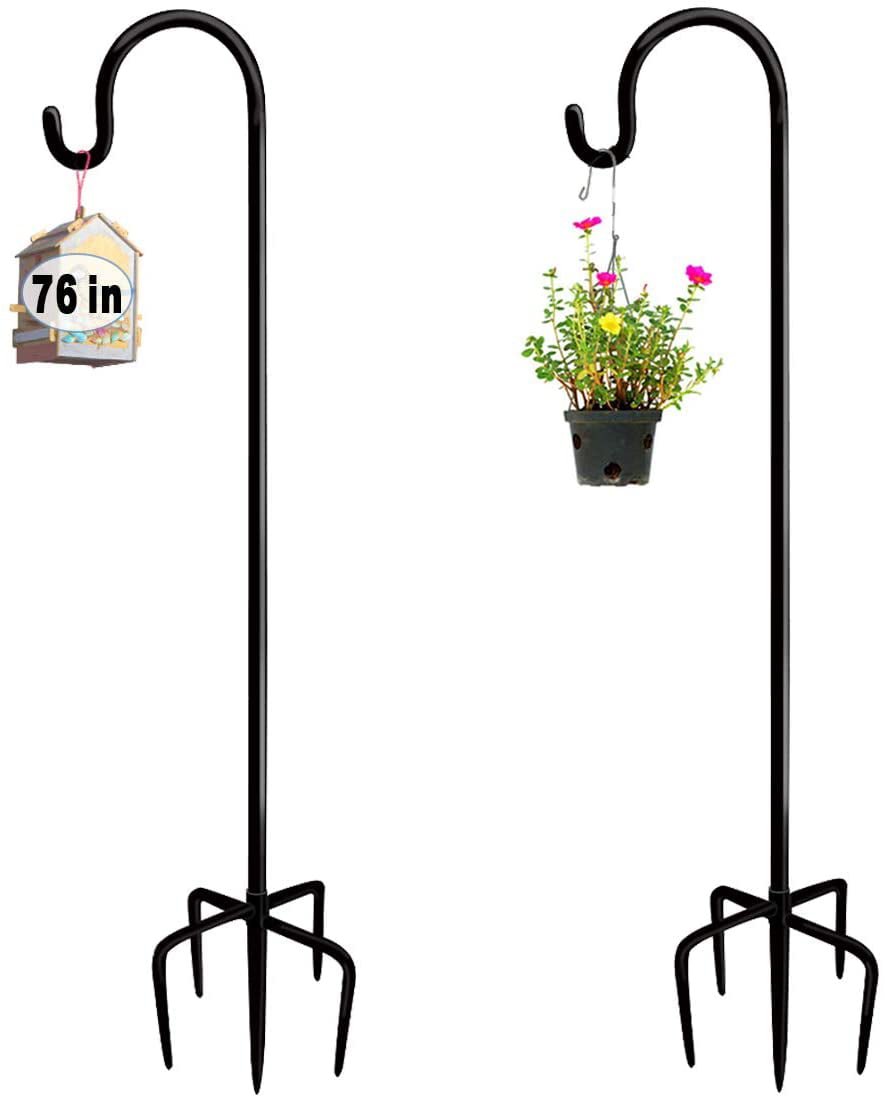 Artigarden 76 inch Outdoor Shepherd Hook with 5 Prong Base (2 Packs), Adjustable Heavy Duty Garden Hanging Stake for Bird Feeder Solar Light Plant Hanger Wedding Decor, Matte Black