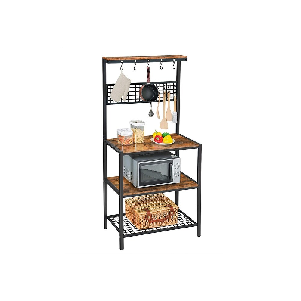 VASAGLE ALINRU Kitchen Bakers Rack Cupboard  Mesh Panel  3 Shelves  and Adjustable Feet  for Microwave Oven Cooking Utensils