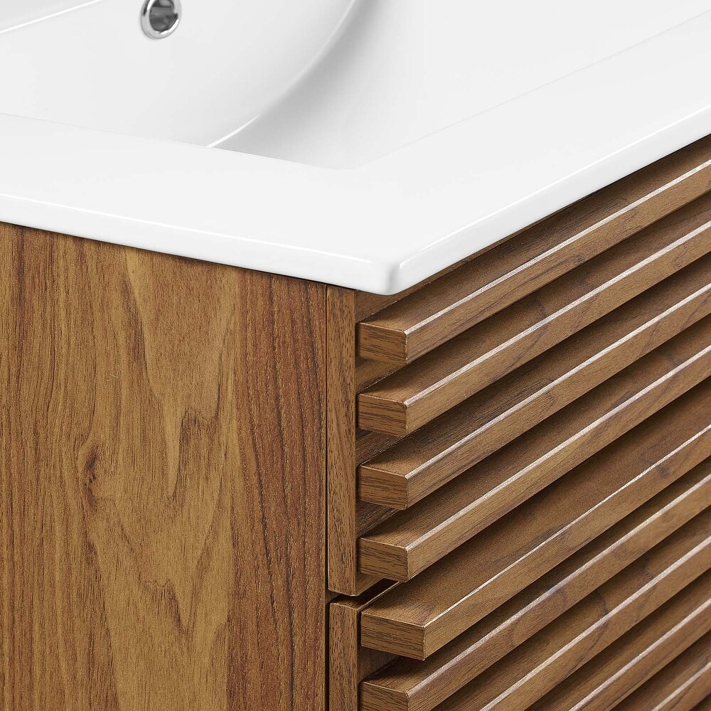 Modway Walnut Grain Vanity with Ceramic Basin