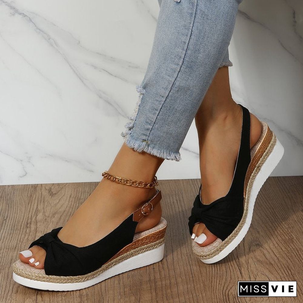 Bow Weave Fish Mouth Wedge Sandals