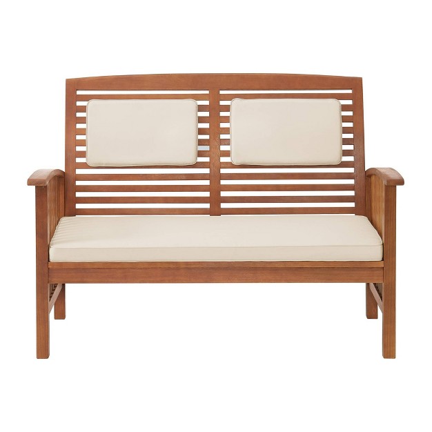 Lyndon Eucalyptus Wood 2 Seat Outdoor Bench With Cushions Light Brown Alaterre Furniture