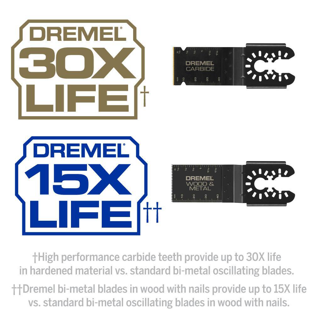 Dremel Universal 1-14 in. CarbideBi-MetalWood Oscillating Multi-Tool Blade Kit (3-Piece) MM488BU