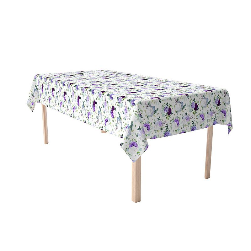 Rectangular Tablecloth， 100% Cotton， 52x104， Purple and White Hydrangeas