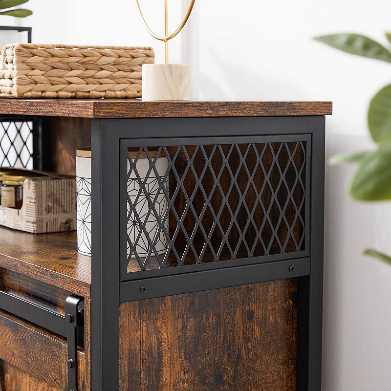 Sideboard Cupboard With Open Compartment， Sliding Barn Door， Adjustable Shelf