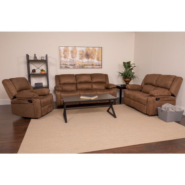 Harmony Series Chocolate Brown Microfiber Reclining Sofa Set