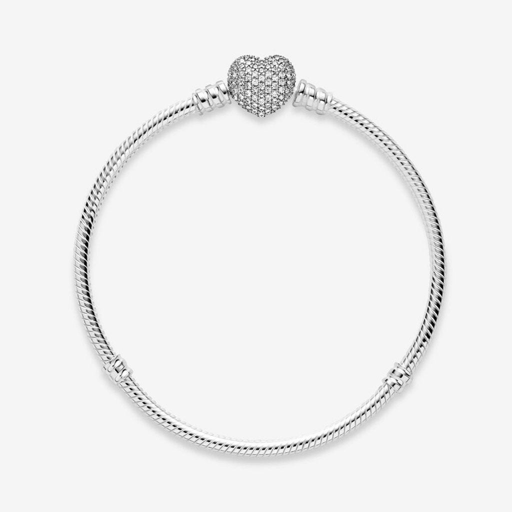 PANDORA  Pandora Moments Sparkling Heart Clasp Snake Chain Bracelet