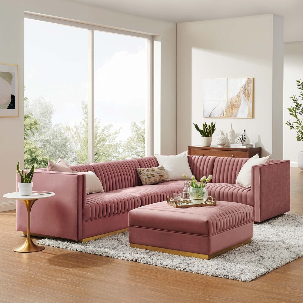 Sanguine Channel Tufted Performance Velvet 5 Piece Right Facing Modular Sectional Sofa