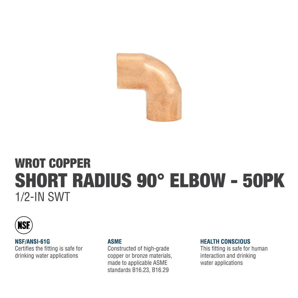 Everbilt 12 in. Copper Pressure 90-Degree Cup x Cup Elbow Fitting Pro Pack (50-Pack) W 01622PPEB