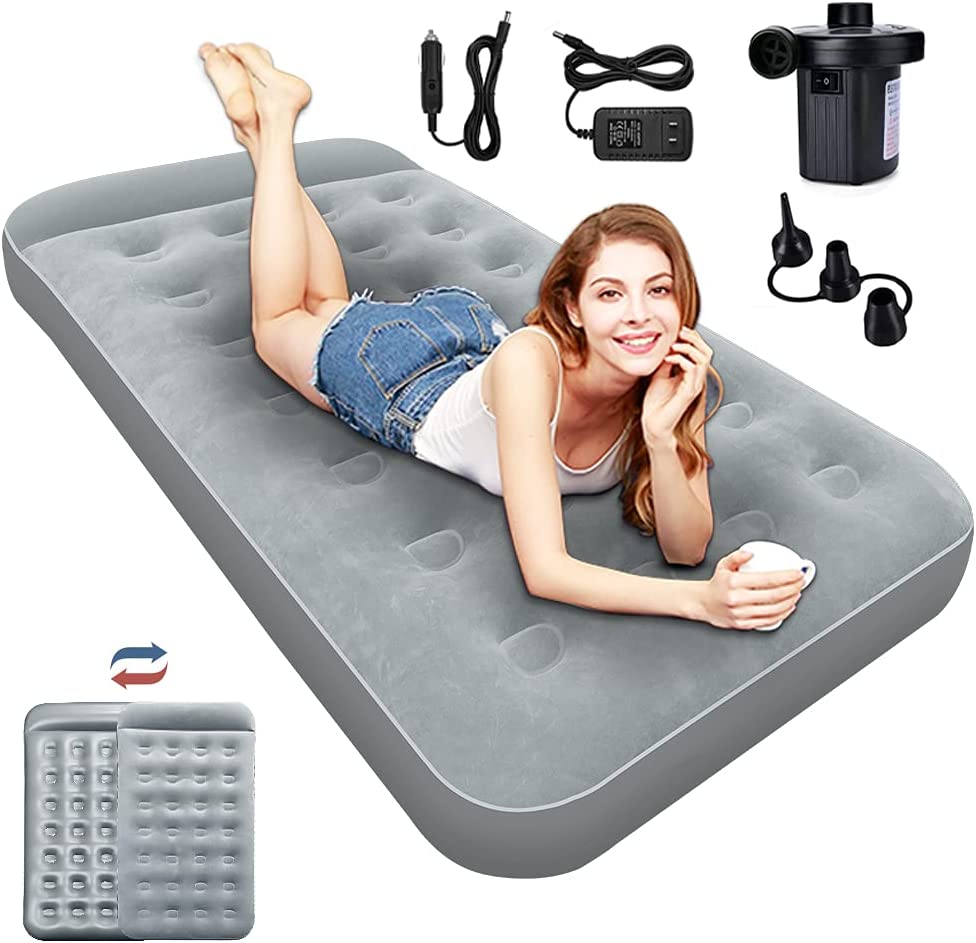 Camping Air Mattress Travel Bed Sleeping Pad - Leak Proof Inflatable Mattress with Home/Car Use Air Pump Built-in Pillow Foot Pump Air Bed for Home Camping SUV Truck RV - 54 Inch Width