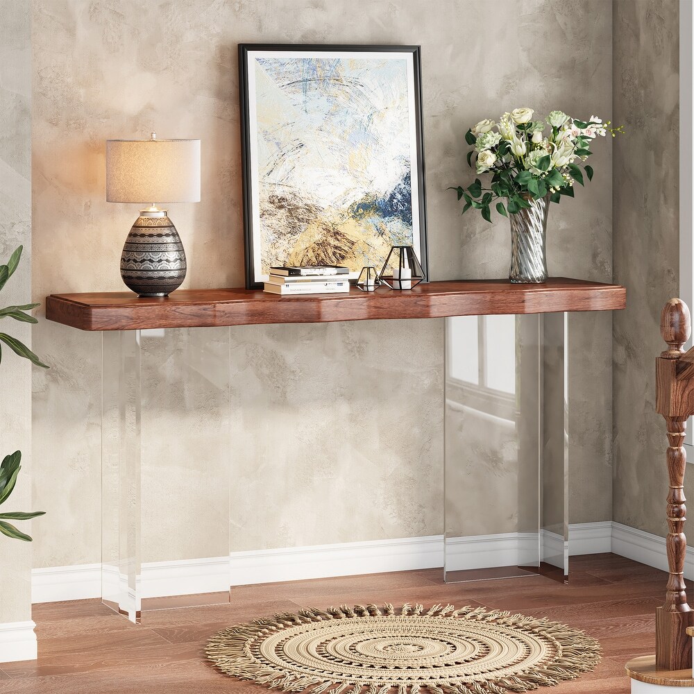 47 Inche Console Sofa Table with Wood Top and Acrylic Sleds for Entryway Hallway Living Room