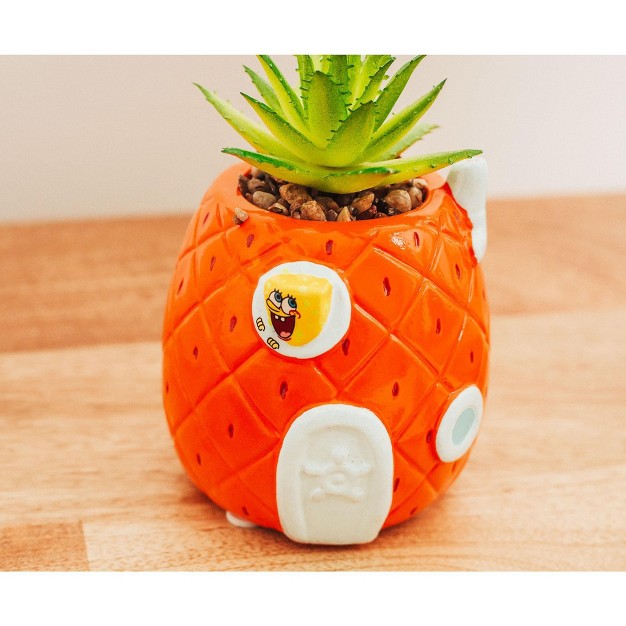 Easysfind Spongebob Pineapple House 5 inch Ceramic Planter With Artificial Succulent