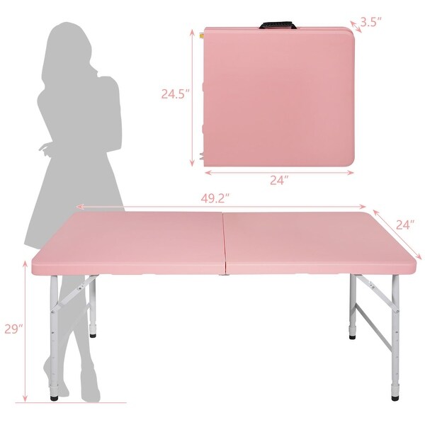 47 in. Pink Rectangular Portable Folding Picnic Table Seats 6 People