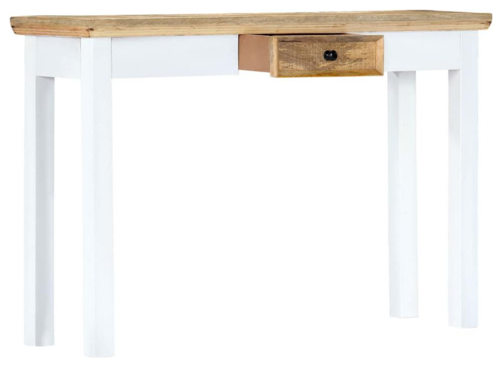 Vidaxl Console Table White And Brown 43.3X13.7X29.5 Solid Mango Wood  247737   Transitional   Console Tables   by BisonOffice  Houzz