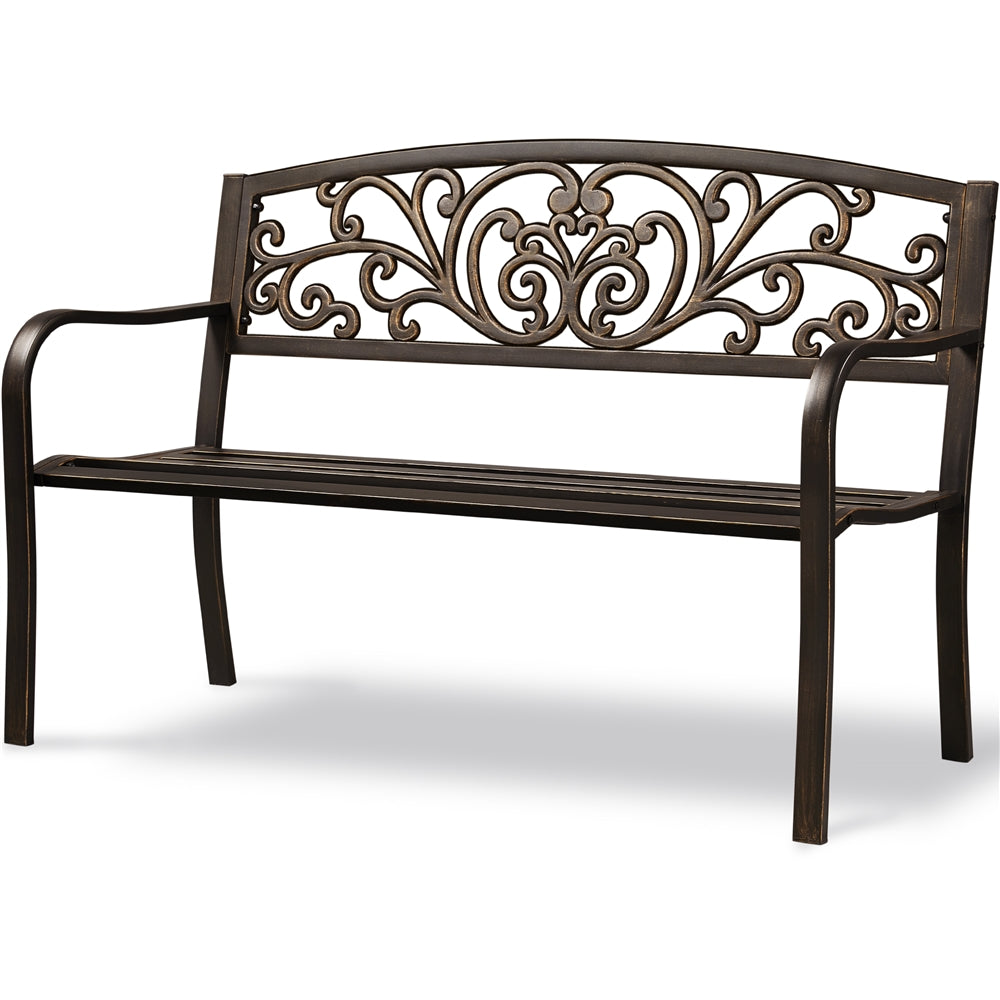 Topeakmart Outdoor Durable Iron, Metal Garden Bench - Bronze