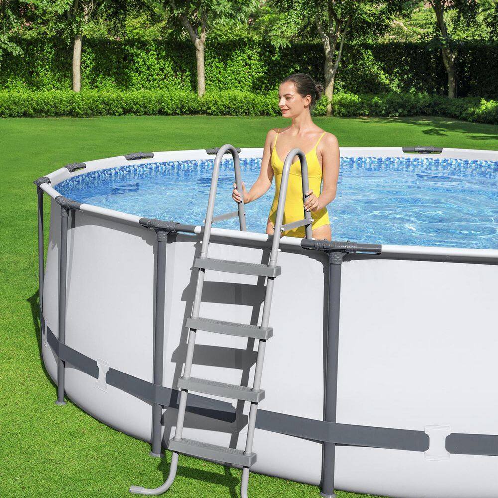 Bestway Pro MAX 16 ft. x 16 ft. Round 48 in. Metal Frame Above Ground Swimming Pool with Pump & Cover 5613AE-BW