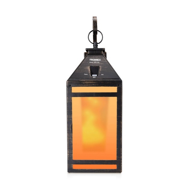 Solar Portable Hanging Outdoor Lantern With Hanger And Flame still Light Black Techko Maid