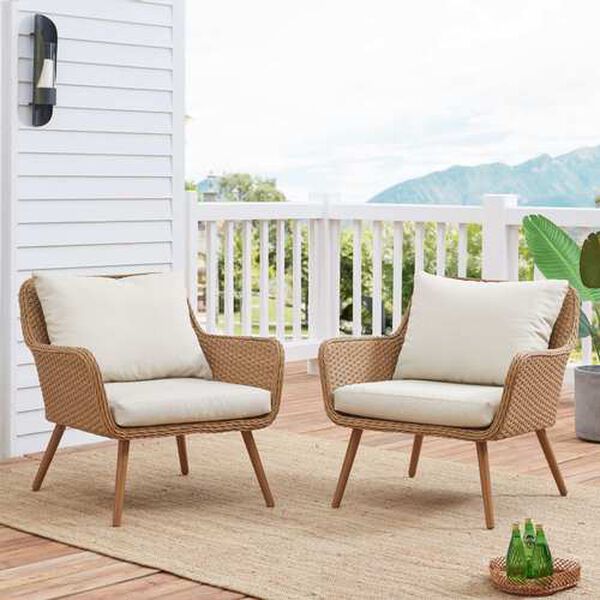 Landon Light Brown Outdoor Wicker Chair Set ， Set of Two