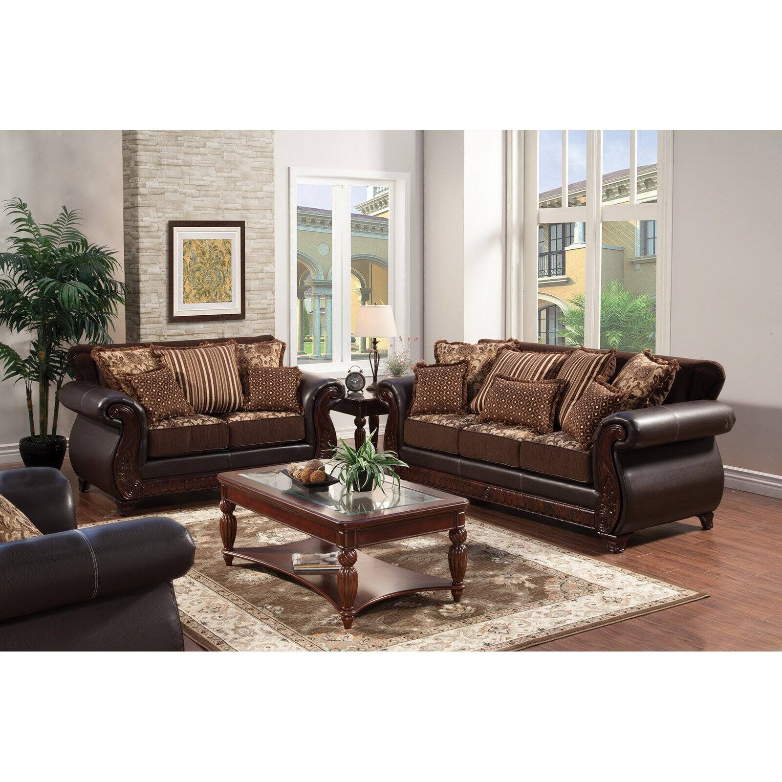 Furniture of America Richborough Fabric and Leatherette Sofa - Dark Brown