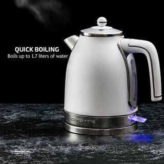 OVENTE 7.2-Cup White Stainless Steel Electric Kettle with Removable Filter Boil Dry Protection and Auto Shut Off Features KS777W