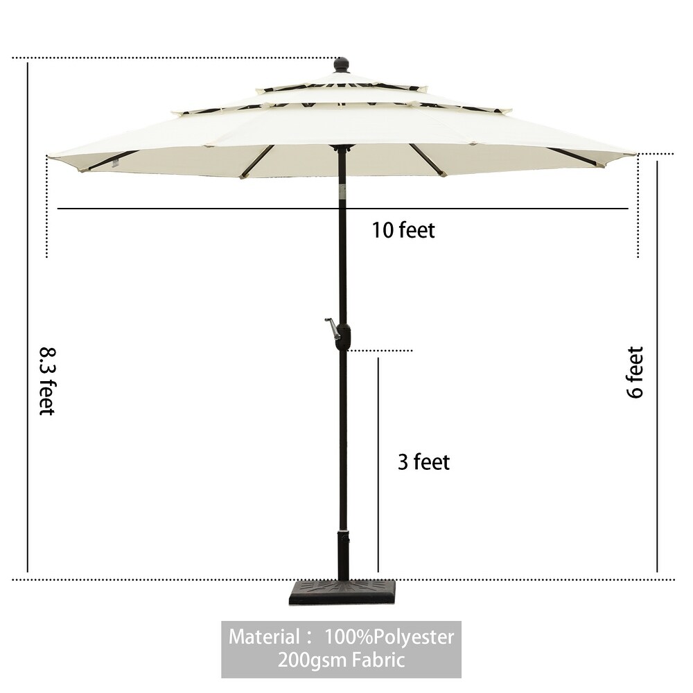 Aoodor Patio Umbrella 10 ft. for Dining Table Outdoor Market Yard Use 3 Tier Ventilation (Umbrella only)