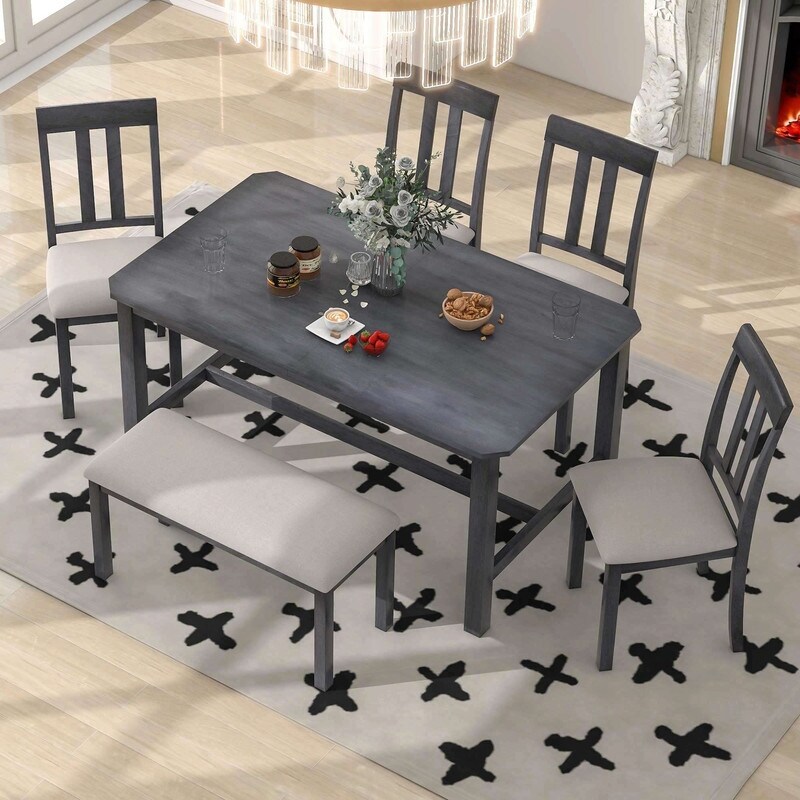 6 piece Dining Table Set  Adjustable Table Length with Hidden Flip Leaves