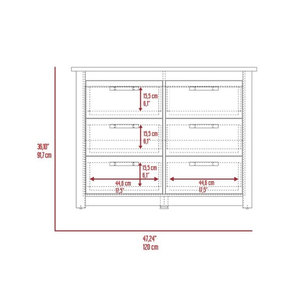 Becca Double Dresser with 6 Drawers， 4 Legs and Metal Hardware - - 35569980