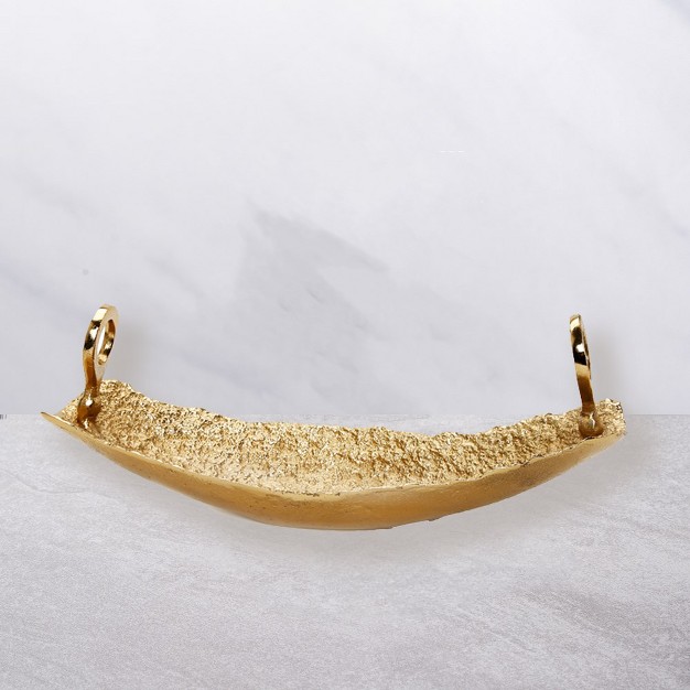 Classic Touch Gold Boat Shaped Dish Hammered Finish