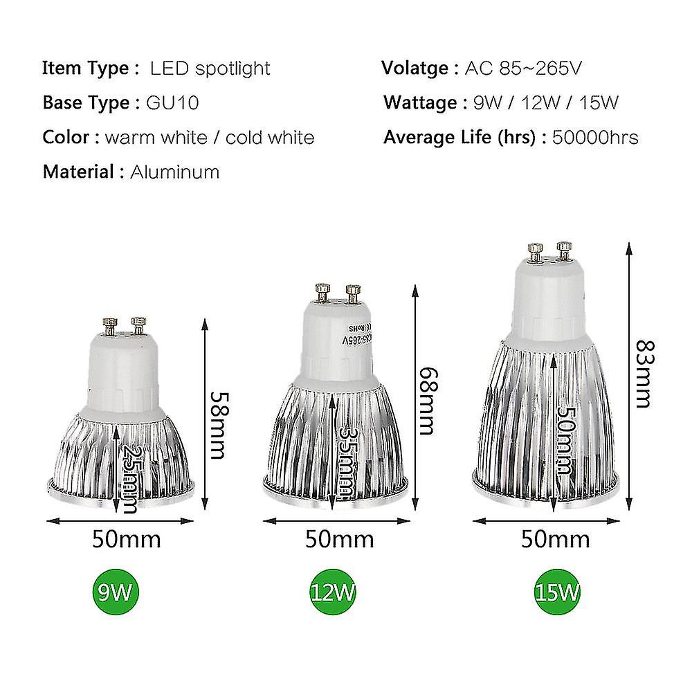 9w 12w 15w Gu10 Led Cob Spotlight Dimmable Spot Light Bulb Chandeliers Replace 30w 40w 50w Halogen Lamp Ac 85-265v