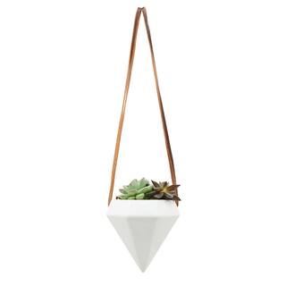 Arcadia Garden Products Diamond 4-12 in. x 4-12 in. Gloss White Ceramic Hanging Planter AP12W