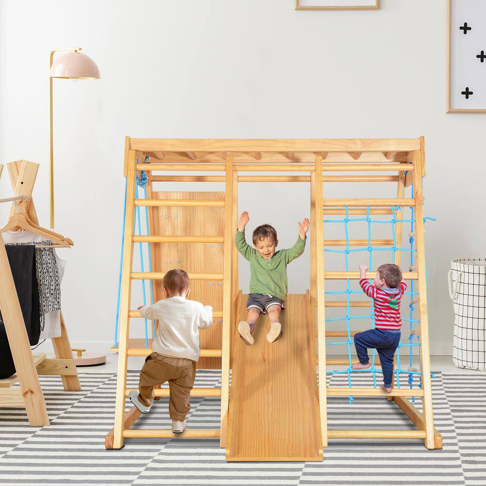 Karl home 7 in 1 Wood Kids Swing with Climbing Wall 124833559358