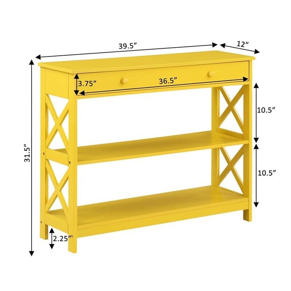 One Drawer Console Table with Shelves in Yellow Wood   54 x 84