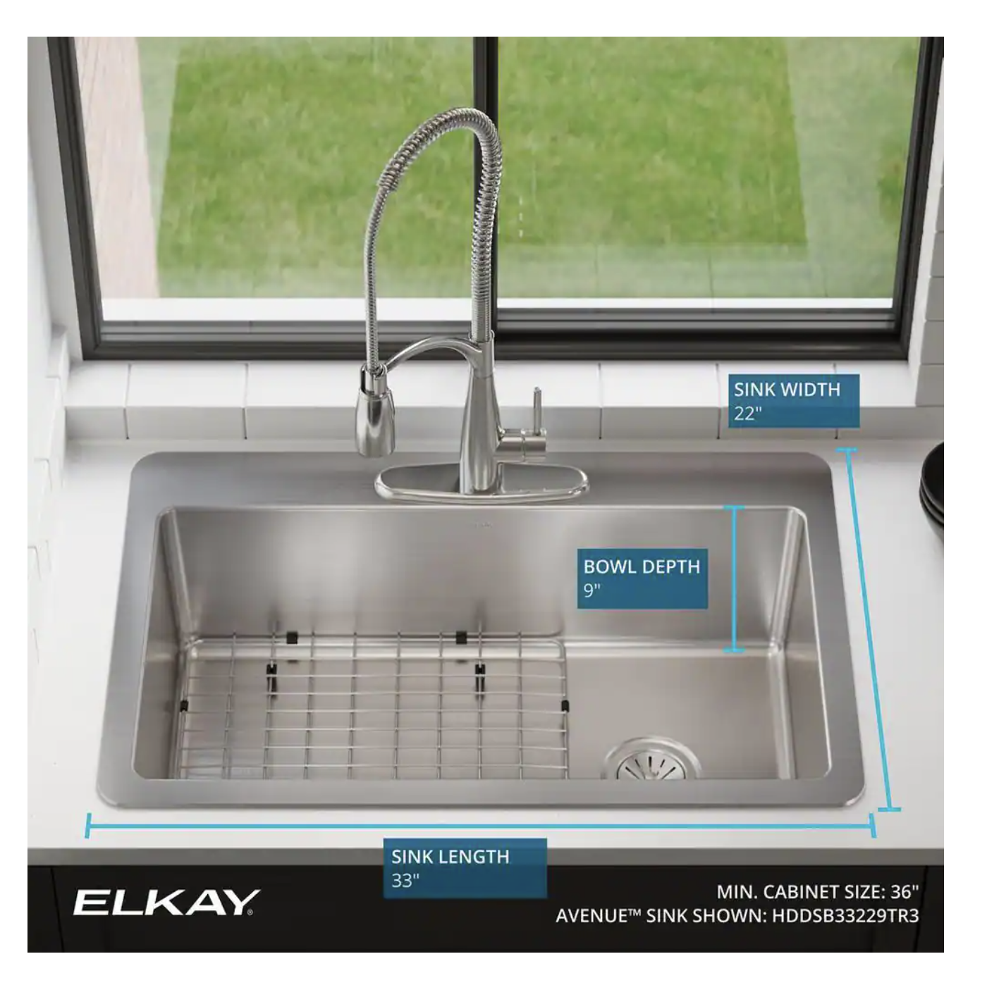 Elkay Avenue Drop-in/Undermount Stainless Steel 33 in. Single Bowl Kitchen Sink with Bottom Grid