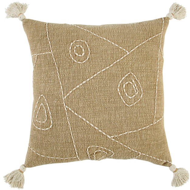 Poly Filled Hyroglyphics Square Throw Pillow Khaki Rizzy Home