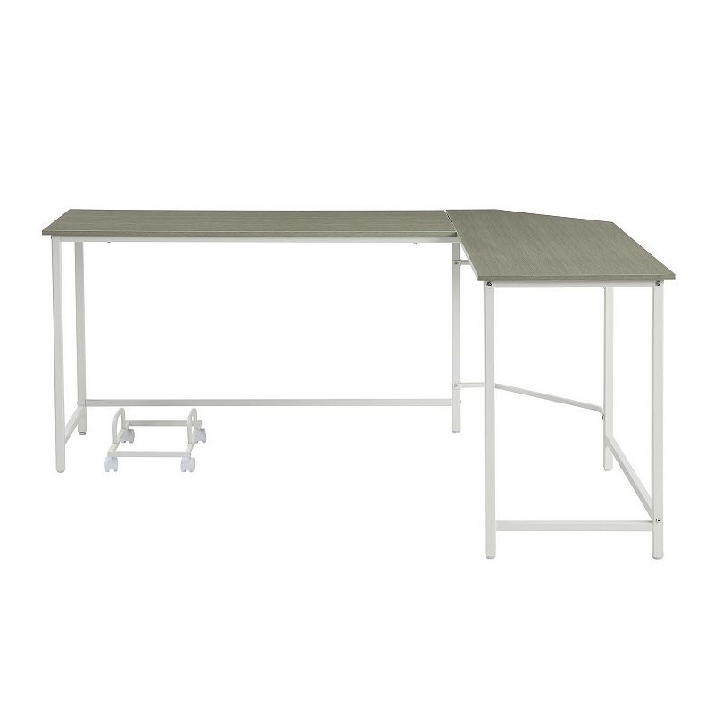 L Shape Computer Desk with CPU Holder and Casters， Gray
