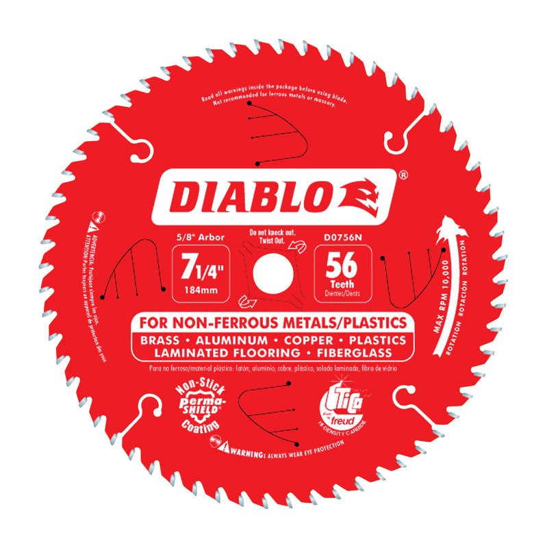 Diablo 7-1/4 in. D X 5/8 in. Carbide Circular Saw Blade 56 teeth 1 pc