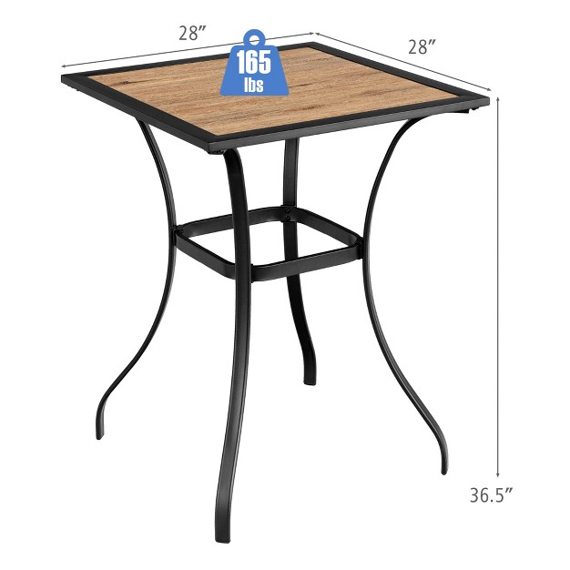 Costway Patio Square Bar Table Wood like Tabletop Metal Frame Garden Backyard