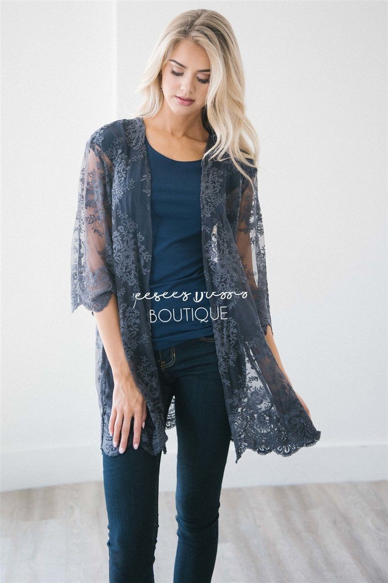 Charcoal Floral Lace Kimono