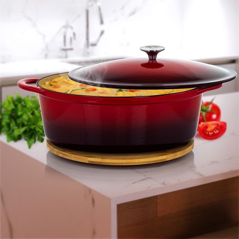 MegaChef Pro 7 Quarts Oval Enameled Cast Iron Casserole in Red