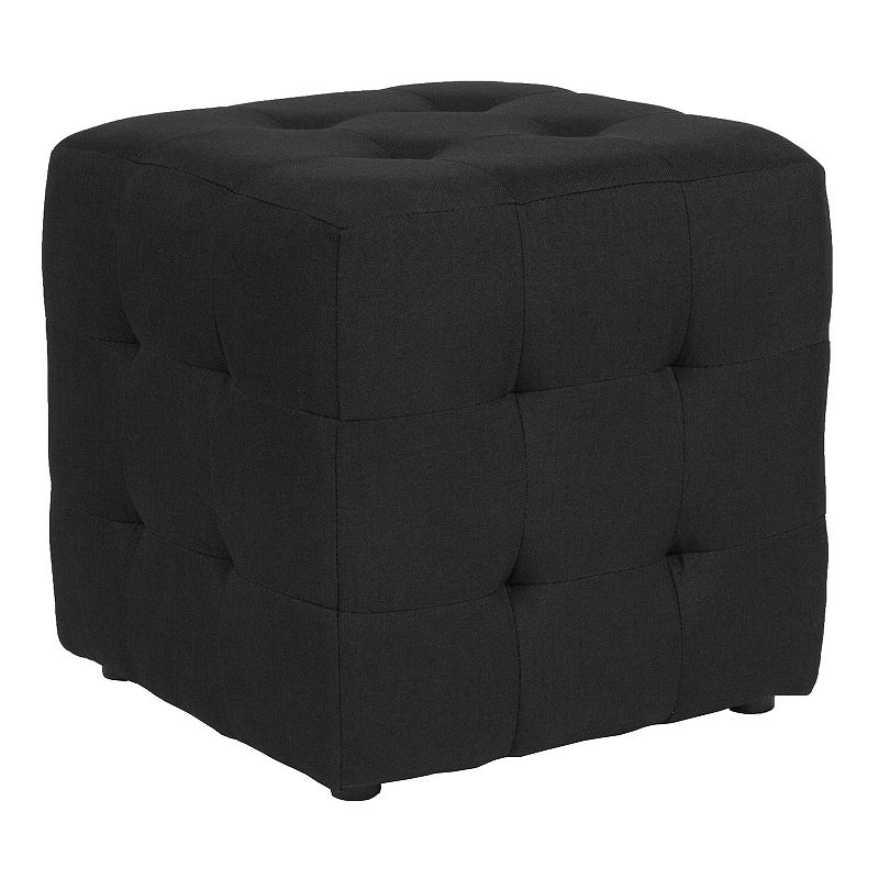 Emma and Oliver Grid Tufted Upholstered Cube Ottoman Pouf in Black Fabric