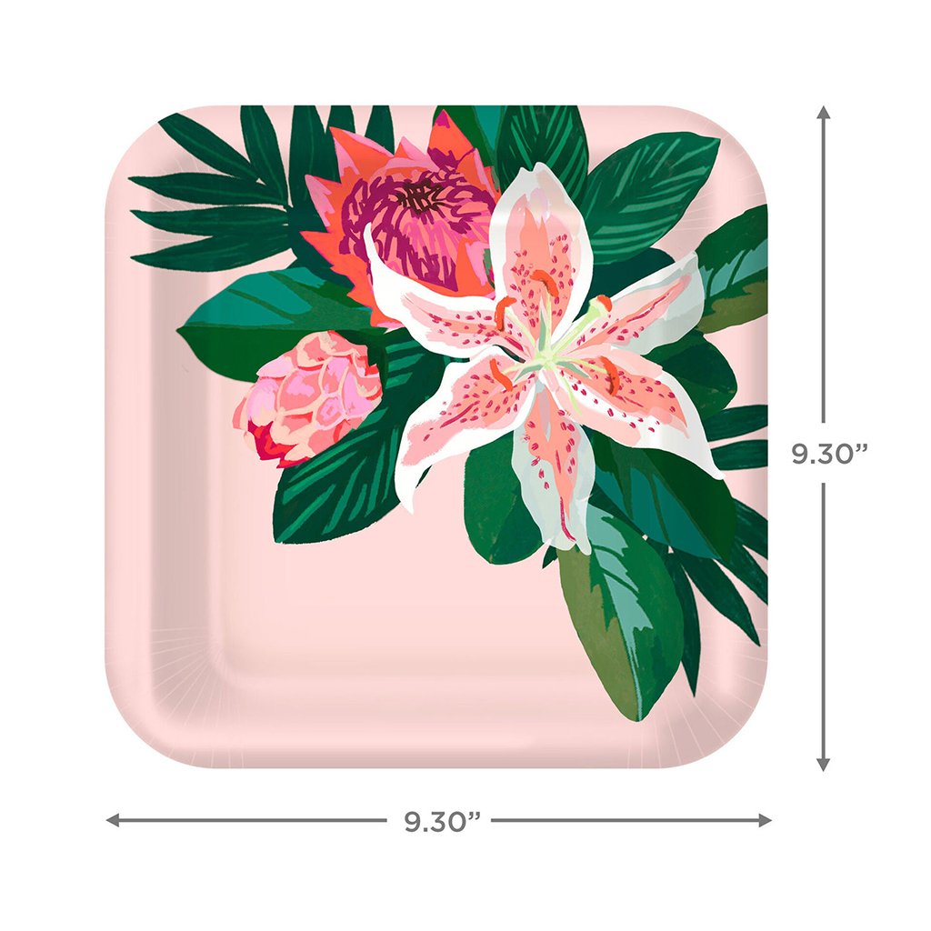 Hallmark  Lily Bouquet on Pink Square Dinner Plates, Set of 8