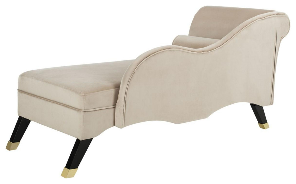 Karen Velvet Chaise W/ Pillow Tan/ Espresso   Transitional   Indoor Chaise Lounge Chairs   by Peachtree Fine Furniture  Houzz