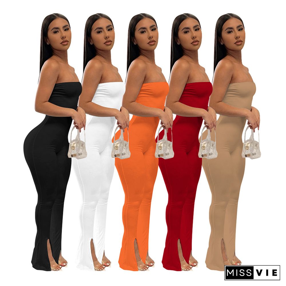 Tube Top Solid Color Sexy Slim Jumpsuit