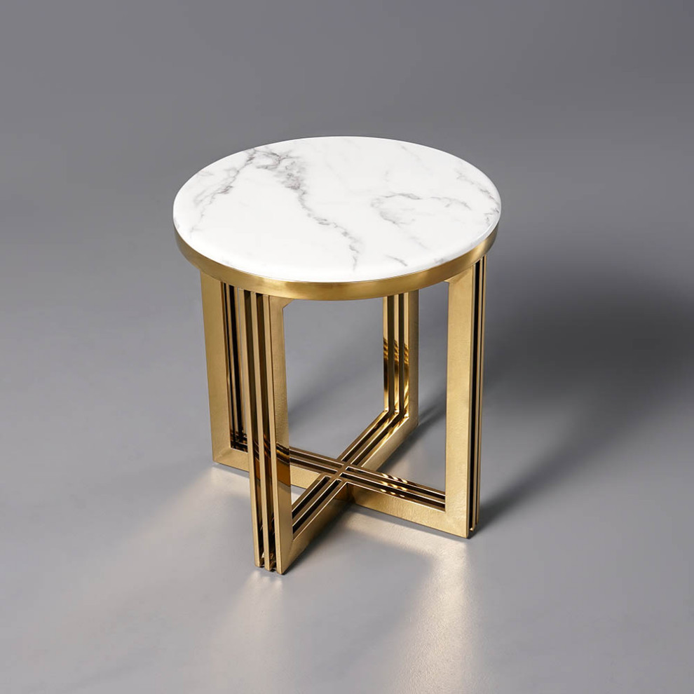 Modern Round Marble top End Table Side Table in White  ampGold   Contemporary   Side Tables And End Tables   by Homary International Limited  Houzz