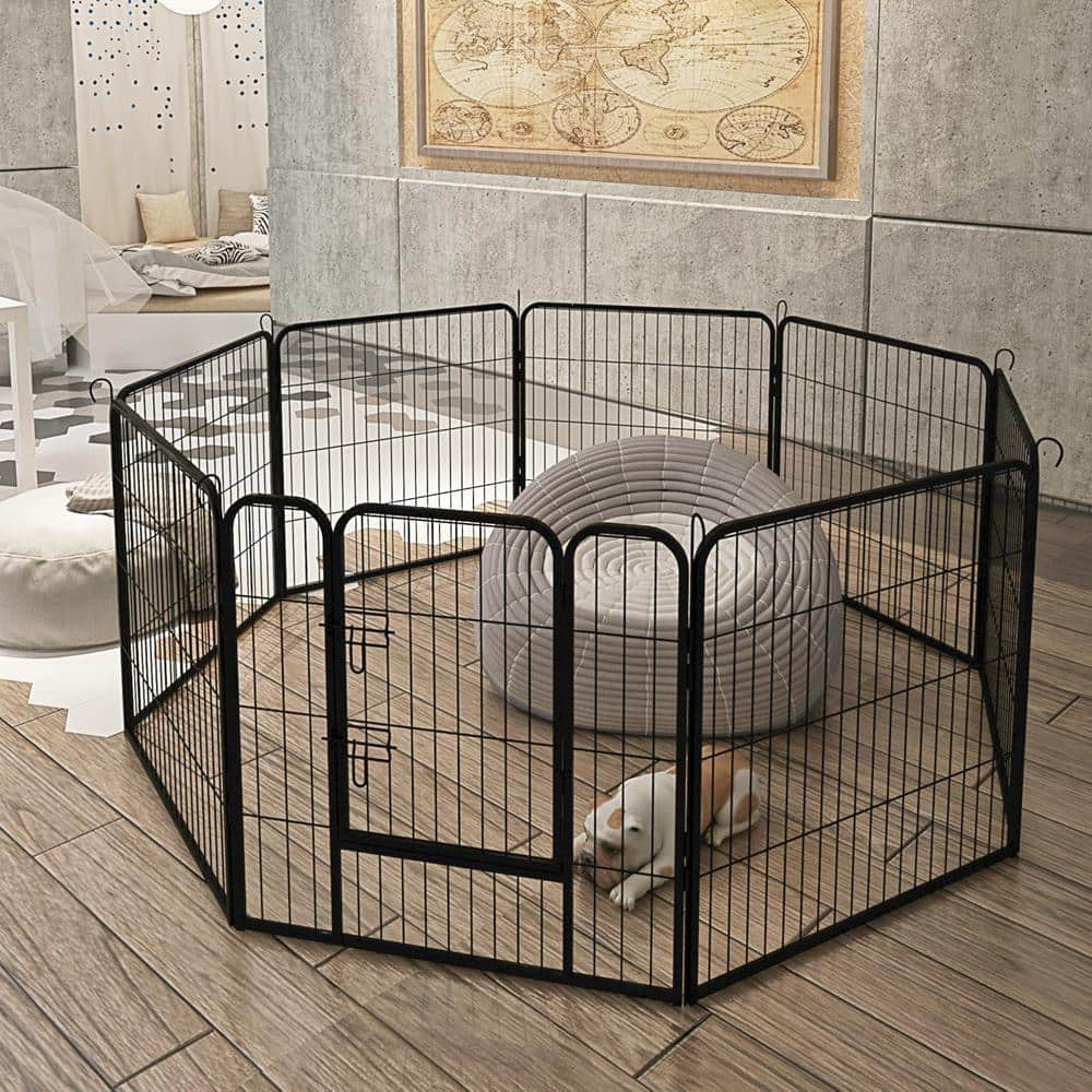 Amucolo 8-Panels Black Large Indoor Metal Folded Puppy Dog Run Fence/Iron Pet Dog Playpen JUW-CYW2-8333