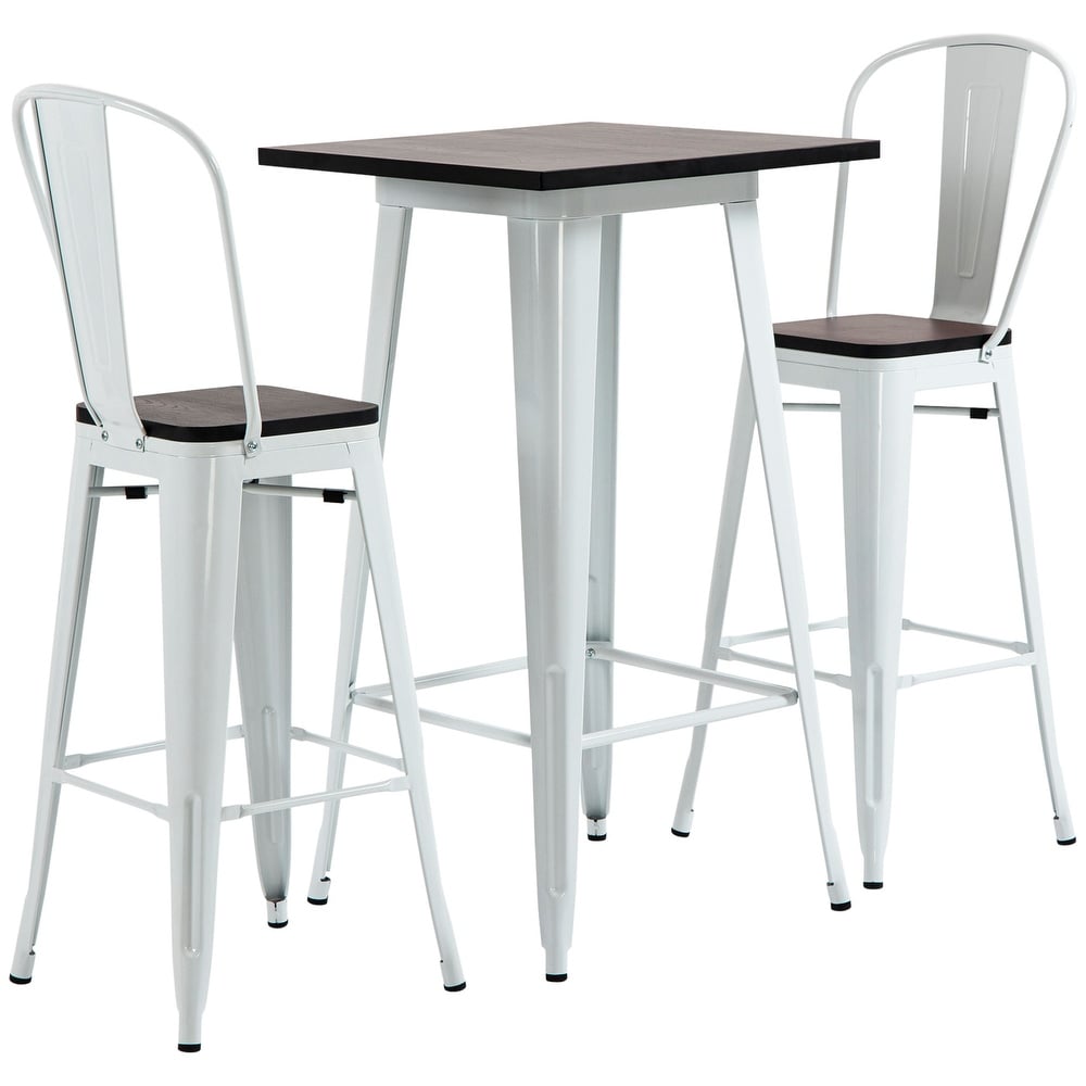 HOMCOM 3 Piece Bar Table Set with 1 Table  2 High Back Chairs and Metal Frame with Footrests for Home