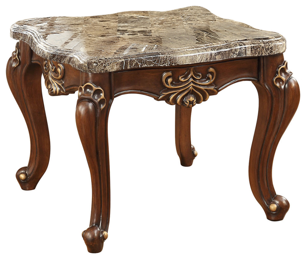 30 quotX 30 quotX 24 quotMarble Walnut Wood End Table   Victorian   Side Tables And End Tables   by HomeRoots  Houzz